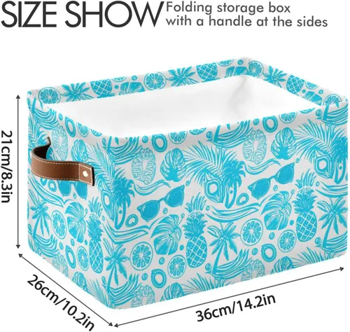 Vista 4 de Storage Bins Pineapples Large Rectangle Storage Baskets with Leather Handle Foldable Storage Bin for Home Closet Office 1PACK