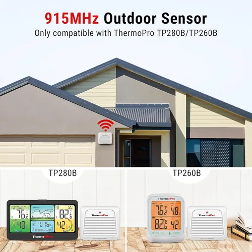 Vista 2 de ThermoPro TX-7B Transmisor de sensor adicional para exteriores, solo para TP260B/TP280B termómetro interior exterior temperatura y monitor de humedad