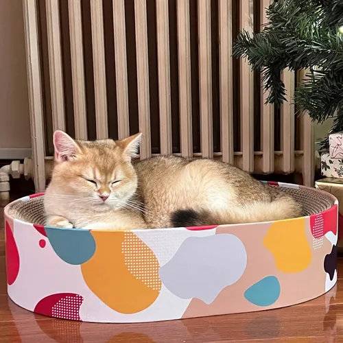 Vista 8 de Cama rascador para gatos, sofá de salón para gatos de interior, forma ovalada, 17 x 13 pulgadas, muebles de larga duración