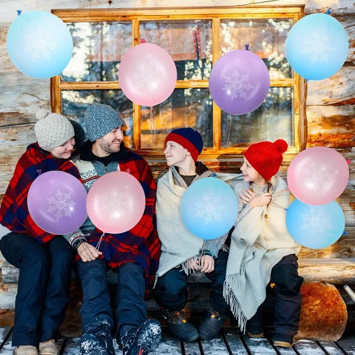 Vista 5 de Leitee 36 globos de 18 pulgadas con forma de copo de nieve para fiestas temáticas de invierno, premios de carnaval, globos de perforación con asa