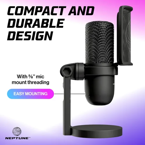 Vista 4 de Neptune Sonus - Micrófono para juegos Micrófono de transmisión con filtro pop para claridad vocal Micrófono de escritorio para transmisión