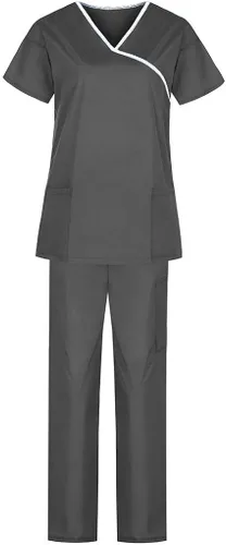 Conjunto de ropa quirúrgica para mujer, elástico, de dos piezas, manga corta, con bolsillo, color sólido, uniforme de enfermería