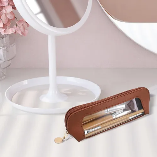 Vista 8 de Beavorty Makeup Brush Organizer Bag Portable Cosmetic Brush Holder Pouch with Zipper Travel Vanity Case for Women Brown