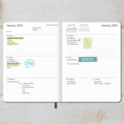 Vista 70 de 26-27 Academic Planner - Weekly and Monthly Planner, Jul 2026 - Jun 2027, Holidays, Contacts and Notes Pages, Vegan Leather Cover, Elastic Closure