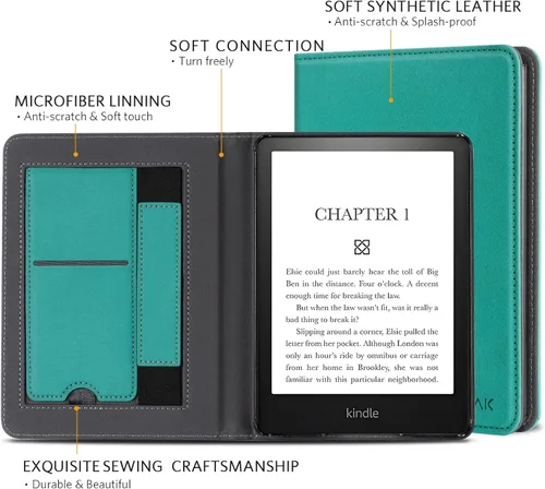 Vista 218 de CoBak Funda inteligente para Kindle Paperwhite de 6.8" de 11ª generación 2021 con función de encendido automático, ligera, delgada, de piel **Salvia
