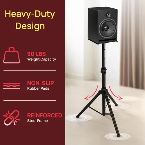 Vista 5 de Pyle - Par de soportes de altavoces ajustables, trípode para monitor de estudio doble con base de metal, almohadillas de altavoz antideslizantes