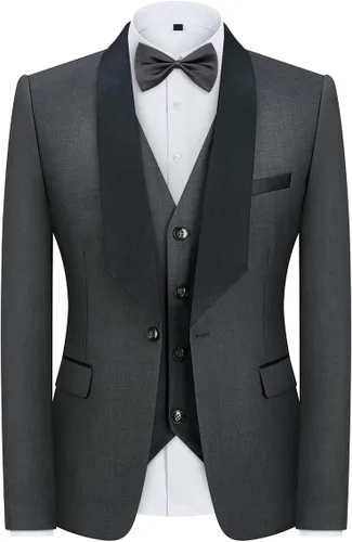 Vista 2 de Rogers & Morris Traje de esmoquin para hombre, ajuste regular, traje de 3 piezas, chaqueta, chaleco, pantalones, conjunto para boda y baile