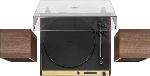 Vista 10 de Crosley C72 - Tocadiscos Bluetooth de 2 velocidades con transmisión por correa con altavoces de 80 W y brazo de fibra de carbono, nogal