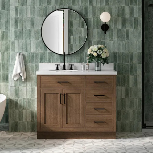 Vista 23 de ARIEL Hepburn - Tocador de baño de 30 pulgadas con fregadero, madera maciza, encimera y protector contra salpicaduras de cuarzo blanco puro de 1.5