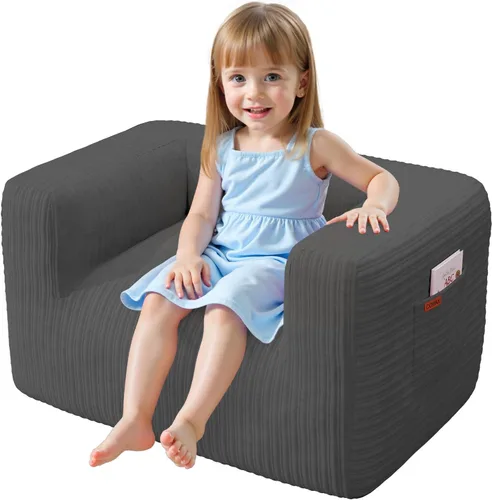 Vista 19 de COMAX Silla Puf para Niños, Sofá de Peluche para Niños Pequeños para Niños y Niñas, Sofá Perezoso de Pana con Relleno de Esponja Triturada, Silla