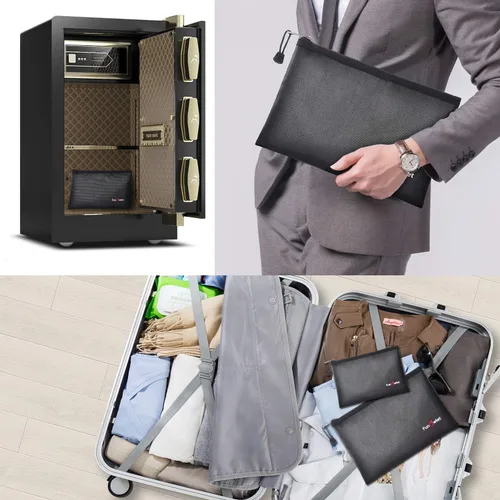 Vista 6 de Bolsas seguras para documentos de dinero ignífugo – Paquete de 2 bolsas de 13.4 x 9.8 pulgadas y 10.6 x 6.7 pulgadas, bolsa impermeable