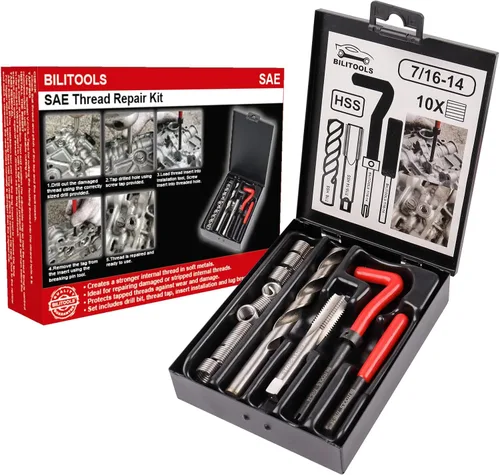 Vista 21 de BILITOOLS Kit de reparación de roscas helicoidales métricas, 131 piezas HSS Drill Heli Coil Kit de reparación M5 M6 M8 M10 M12