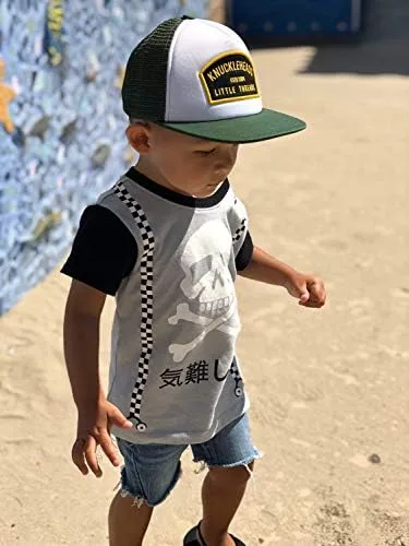 Vista 2 de Gorros de bebé - Gorra de béisbol, para recién nacidos, de ala plana, de malla, camionero, surf, patinaje, Bubba, Bro, ajustada, gorra de playa