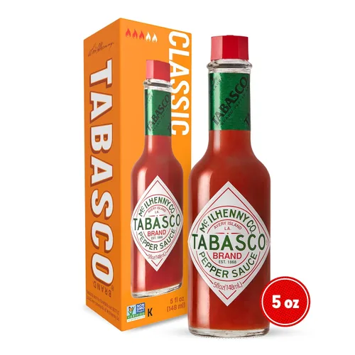 Vista 2 de TABASCO - Salsa picante de chile rojo original, picante medio, botella de vidrio, tres ingredientes simples, para salsas, tacos, huevos, pizza