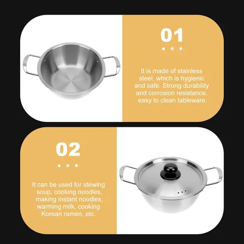 Vista 2 de ERINGOGO Olla de fideos ramen coreano, olla de cocina de sopa de acero inoxidable de 6.3 in con tapa, cacerola antiadherente pequeña olla de pasta