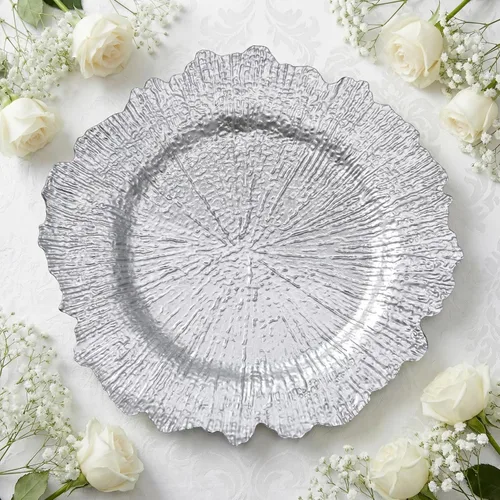 Vista 21 de Platos de carga de acrílico transparente de 33 cm, juego de 10 piezas, redondos para mesa, decoración para bodas, fiestas, eventos