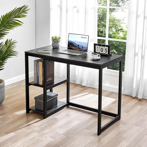 Vista 8 de SINPAID - Escritorio para computadora de 40 pulgadas con estantes de 2 niveles, escritorio resistente para la oficina de casa con gran espacio