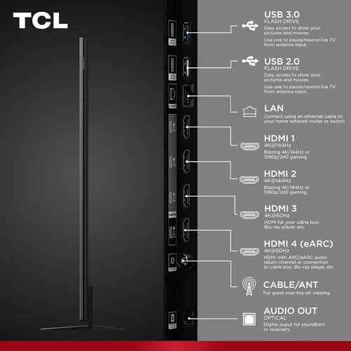 Vista 21 de TCL Serie QM8K de 65 Pulgadas Mini LED QLED 4K HDR 65QM8K, modelo 2025 Pantalla Anti Reflejante de Ángulo Amplio de 120HZ-144HZ Smart Google