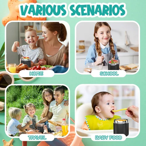 Vista 5 de Termo para comida caliente para niños – 15.2 onzas, tarro de comida aislado a prueba de fugas, termo de sopa, recipientes de almuerzo aislados