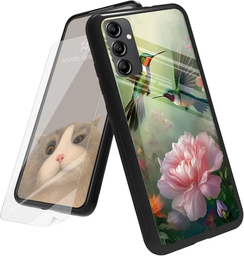Vista 141 de Funda para Samsung Galaxy A12 5G con protector de pantalla, parte trasera de vidrio templado + TPU de silicona suave que absorbe los golpes