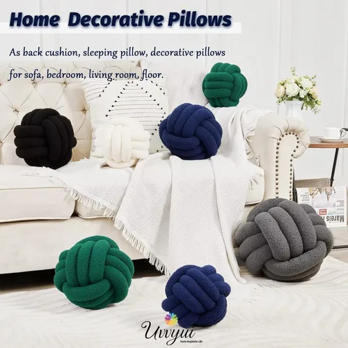 Vista 5 de Uvvyui Bola de almohada de nudo, almohadas decorativas suaves para el hogar, almohada redonda, almohada de felpa anudada hecha a mano, cojín redondo