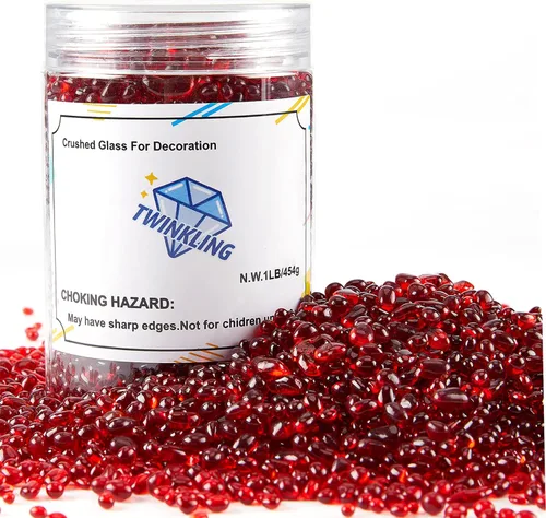Vista 5 de TWINKLING Piedras de vidrio de fuego de alto brillo redondas, canicas de vidrio, cuentas de vidrio para jarrones, gemas para chimenea, jarrones