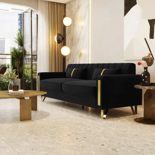 Vista 33 de Sofá moderno de terciopelo de 85.63 pulgadas con patas de metal dorado, tapizado grande de mediados de siglo, moderno, cómodo, sofás de 3 plazas