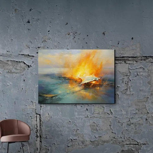 Vista 3 de Nautical Print on Canvas for Wall Decor, Ocean Fish Manta Ray Canvas Wall Art, Beach Print for Wall Hang, Turquoise Coastal Pictures Wall Decor