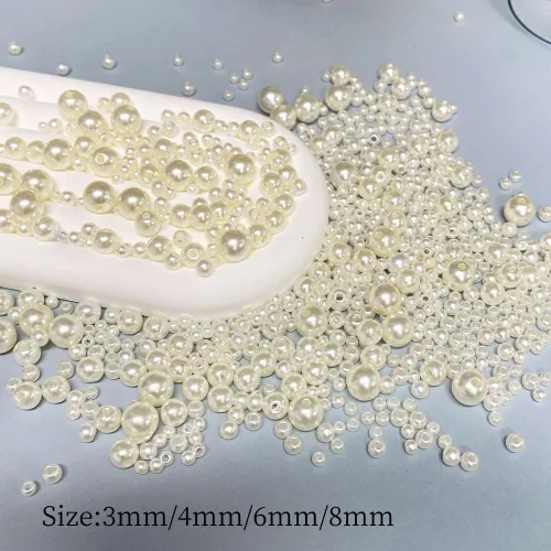 Vista 3 de Cuentas de perlas mixtas de 30 a 0.315 in, perlas redondas sueltas de satén, cuentas de plástico para hacer joyas, aretes, pulseras, collares