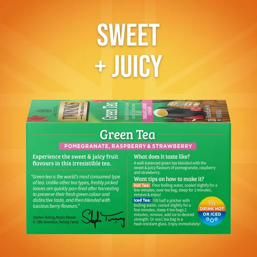 Vista 2 de Twinings, Green Tea with Pomegranate, Raspberry, & Strawberry - Té verde con granada, frambuesa y fresa, con cafeína, té en bolsas individuales