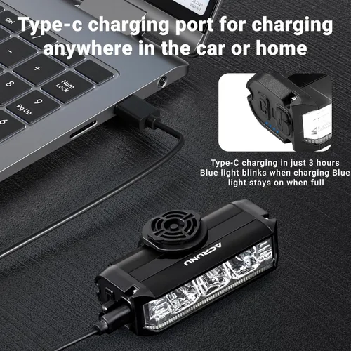 Vista 5 de Luz LED Súper Brillante para Bicicleta de 3400 Lúmenes Recargable por USB - Faro de Bicicleta de 5 Modos con 7H de Duración, IPX6 Resistente al