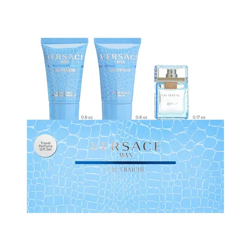 Versace Gianni Versace Eau Fraiche para hombre Edt 0.17 oz Mini y bálsamo para después del afeitado .8 onzas Mini y gel de ducha .8 onzas Mini