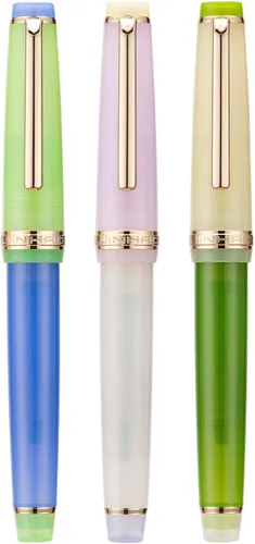Vista 16 de 3 Jinhao 82 Pluma estilográfica acrílica transparente de color clásico mixto con punta media y borde dorado, con juego de conversor Mezcla clásica