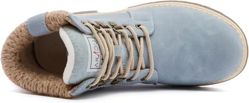 Vista 4 de ANJOUFEMME Botas casuales de senderismo de invierno para mujer, botas de nieve para mujer, impermeables, ligeras, con cordones, forradas de piel
