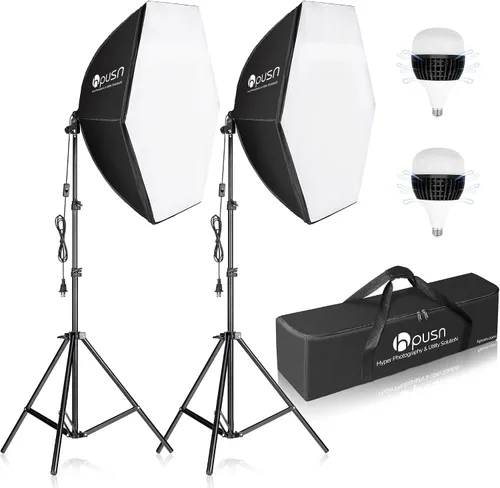 Softbox Kit de iluminación para fotografía, kit de iluminación Softbox de 30 x 30 pulgadas, 2 bombillas LED E27 Socket 5400K, luz de estudio