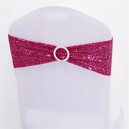 Vista 13 de Dimatic 25 bandas elásticas de elastano con lentejuelas para silla, para bodas, recepciones, eventos, banquetes, sillas y decoración (dorado)