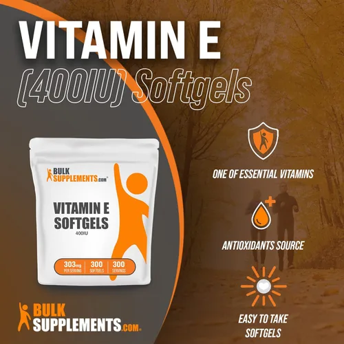 Vista 3 de BulkSupplements. Com Vitamina E (400 UI) Cápsulas blandas - Vitamina E pura - Cápsulas de vitamina E para la piel - Vitamina E natural - Cápsulas