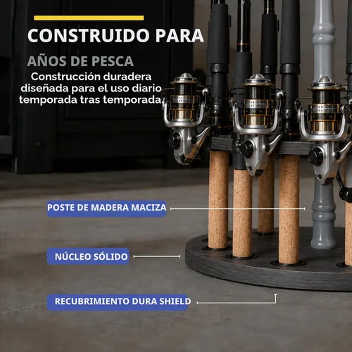 Vista 5 de Rush Creek Creations Soporte redondo para 16 cañas de pescar para garaje, soporte de cañas de pescar de acceso 360° para cañas de pescar, carretes