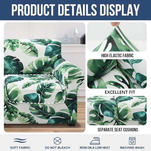 Vista 4 de hyha Funda para sofá, fundas para sofá, con estampado floral, elásticas, estampadas, 4 piezas, fundas para sofá de 3 cojines independientes
