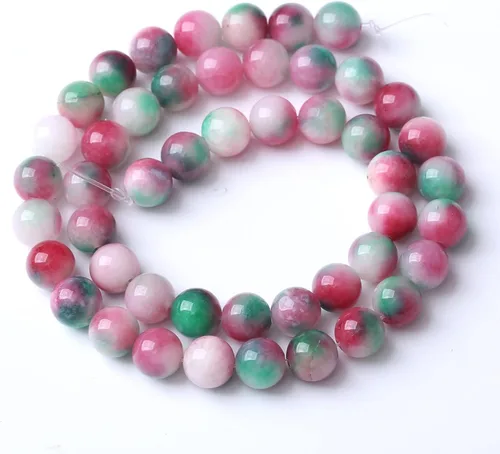 Vista 5 de 36 piezas de cuentas sueltas de espacio de jade de epidoto verde y rojo natural de 10 mm, cuentas redondas para hacer joyas DIY, collares, pulseras