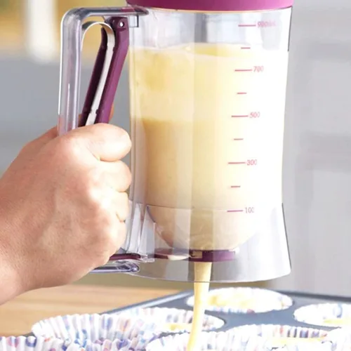 Vista 5 de Dispensador de masa para panqueques, suministros para hornear con etiqueta medidora, herramientas imprescindibles de cocina para panqueques