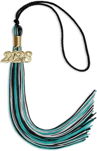 Vista 61 de Endea Graduation Borla mixta de triple color con gota de fecha dorada (negro/dorado/blanco, 2021)