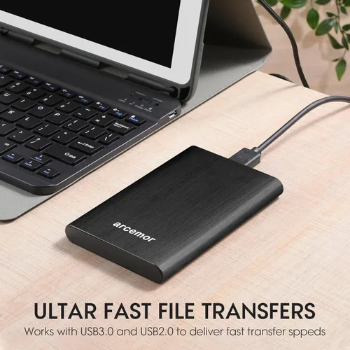 Vista 5 de Disco duro externo portátil de 500 GB USB3.0 Ultra Slim HDD de 2.5 pulgadas para PC, Mac, laptop, Chromebook, Xbox One (negro, 500GB)