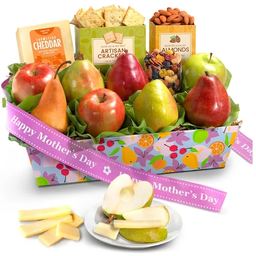 Vista 8 de A Gift Inside Cesta de regalo clásica de fruta fresca con galletas, queso y nueces para días festivos, agradecimientos, cumpleaños, para que una