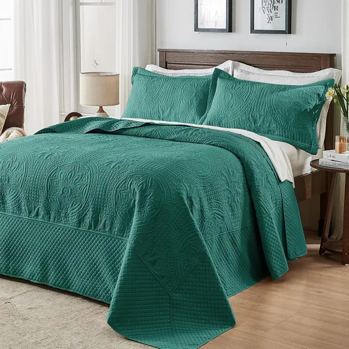 Vista 14 de Qucover Juego de colcha extragrande para cama King de 128x120, juego de edredón de microfibra suave tamaño California King de 3 piezas, colcha Beige