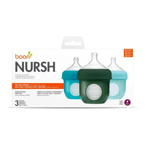 Vista 7 de Boon Nursh - Cuerpo de biberón tipo bolsa de silicona reutilizable y tetina de flujo lento, esenciales para la alimentación del bebé, 0 a 3 meses, 3