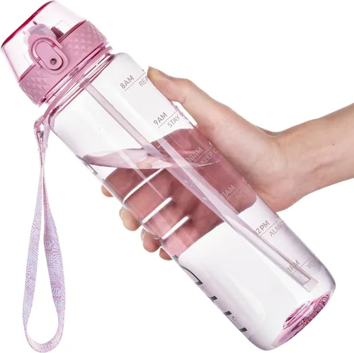 Vista 15 de GOPPUS Botellas de agua transparentes con pajilla, botellas de agua de plástico de 32 onzas, sin BPA, botella de boca ancha de Tritan a prueba