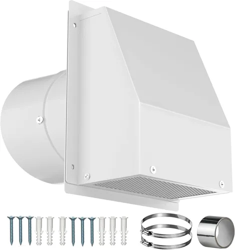 Vista 10 de Rejilla de ventilación de pared de 6 pulgadas con pantalla y amortiguador, kit de cubierta de ventilación con capucha de acero galvanizado, tapa