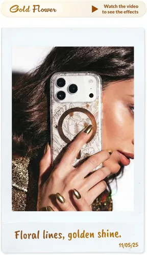 Vista 3 de LONLI Hue - para iPhone 15 Pro [Compatible con Magsafe] - Funda de teléfono floral dorada - [Amortiguador de 360° absorbente de impactos] - Funda