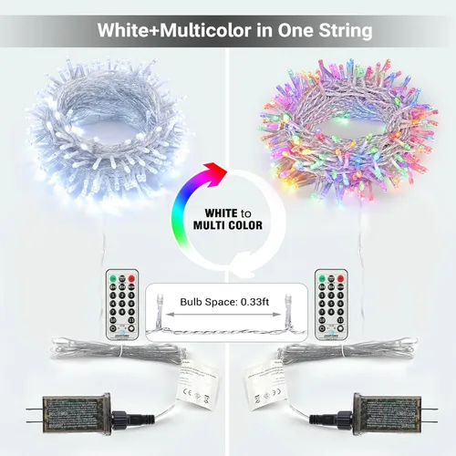 Vista 7 de Brizled Luces de Navidad que cambian de color, 65.67 pies, 200 luces LED de doble color para árbol de Navidad con control remoto, blanco frío